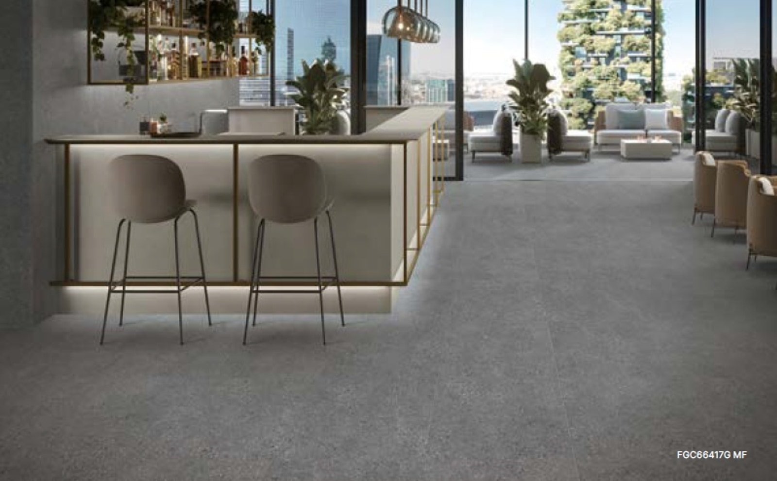 Matte cement-look porcelain tiles in a contemporary office